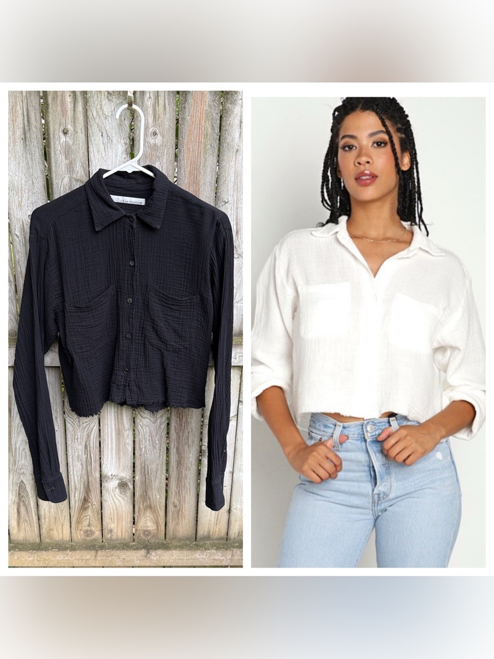 Stillwater The Crop Favorite Shirt Cotton Gauze raw hem long sleeve Black XS
